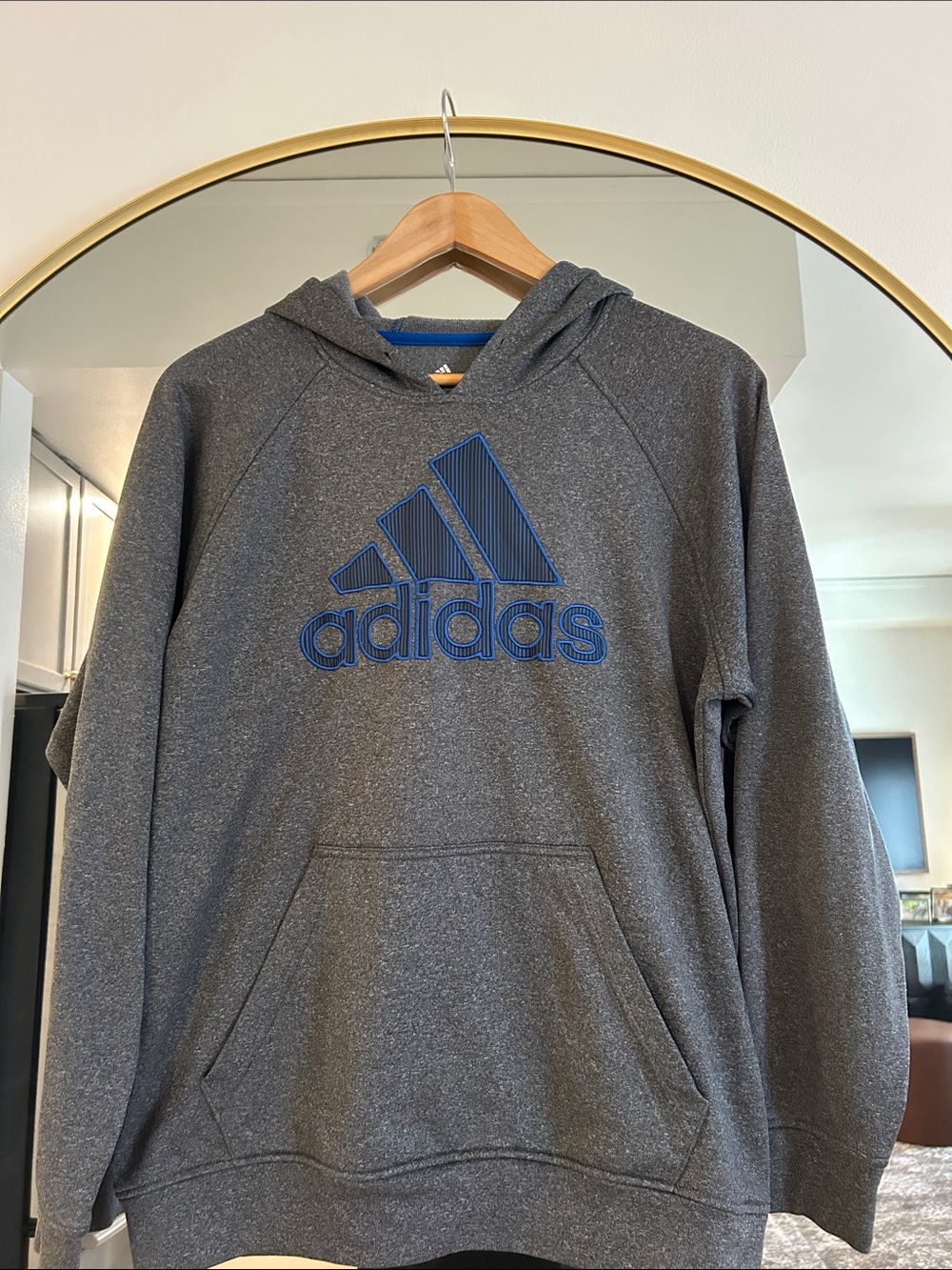 adidas Gray Hoodie with Blue Logo
